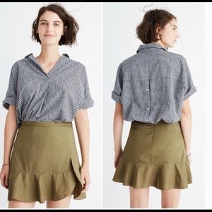 Madewell Ruffle Expat Olive Green/Tan Wrap Skirt
